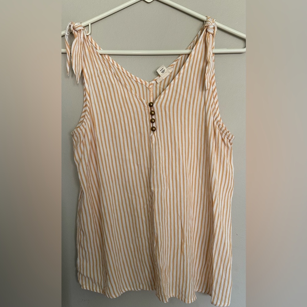 Women's Stripe Tie-Shoulder Tank Top - White & Tan